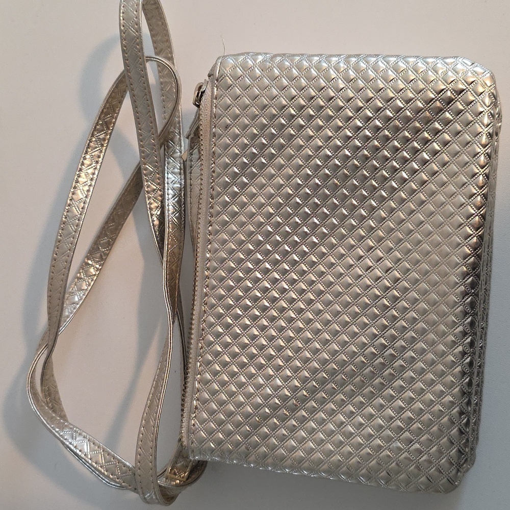 Gold Triple Zipper Compartment Crossbody Purse / Mini
